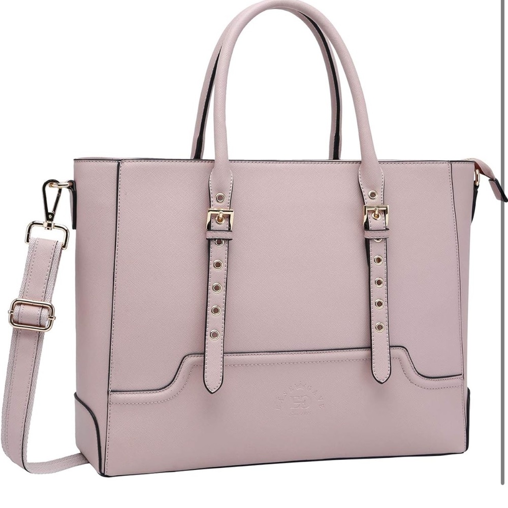 EaseGave Laptop Tote for up to 15.6” Multi-Pocket Padded PU Leather Mauve